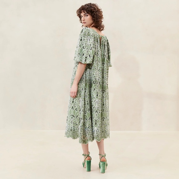 Loeffler Randall Dresses & Skirts - NWT LOEFFLER RANDALL Mimi Lace Tent Green Oversized Puff-Sleeve Dress Size Small